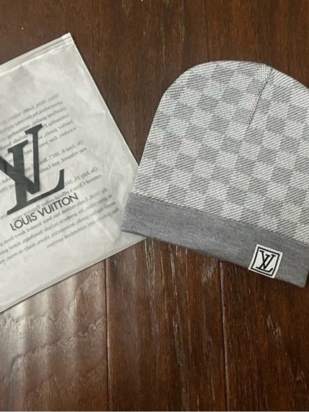Louis Vuitton Gray Damier Knit Cuffed Beanie